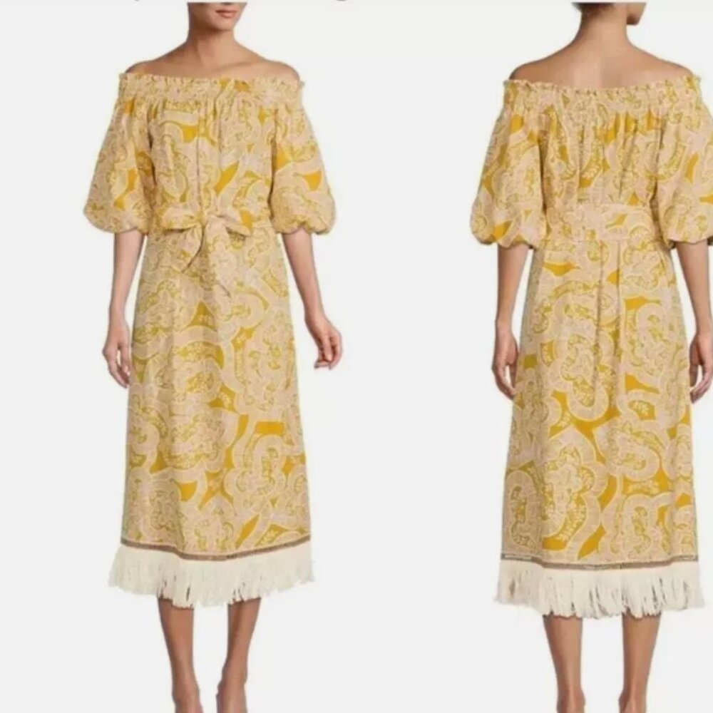 Antonio Melani Bohemian Fringe Hem Linen Blend Dress Size 6